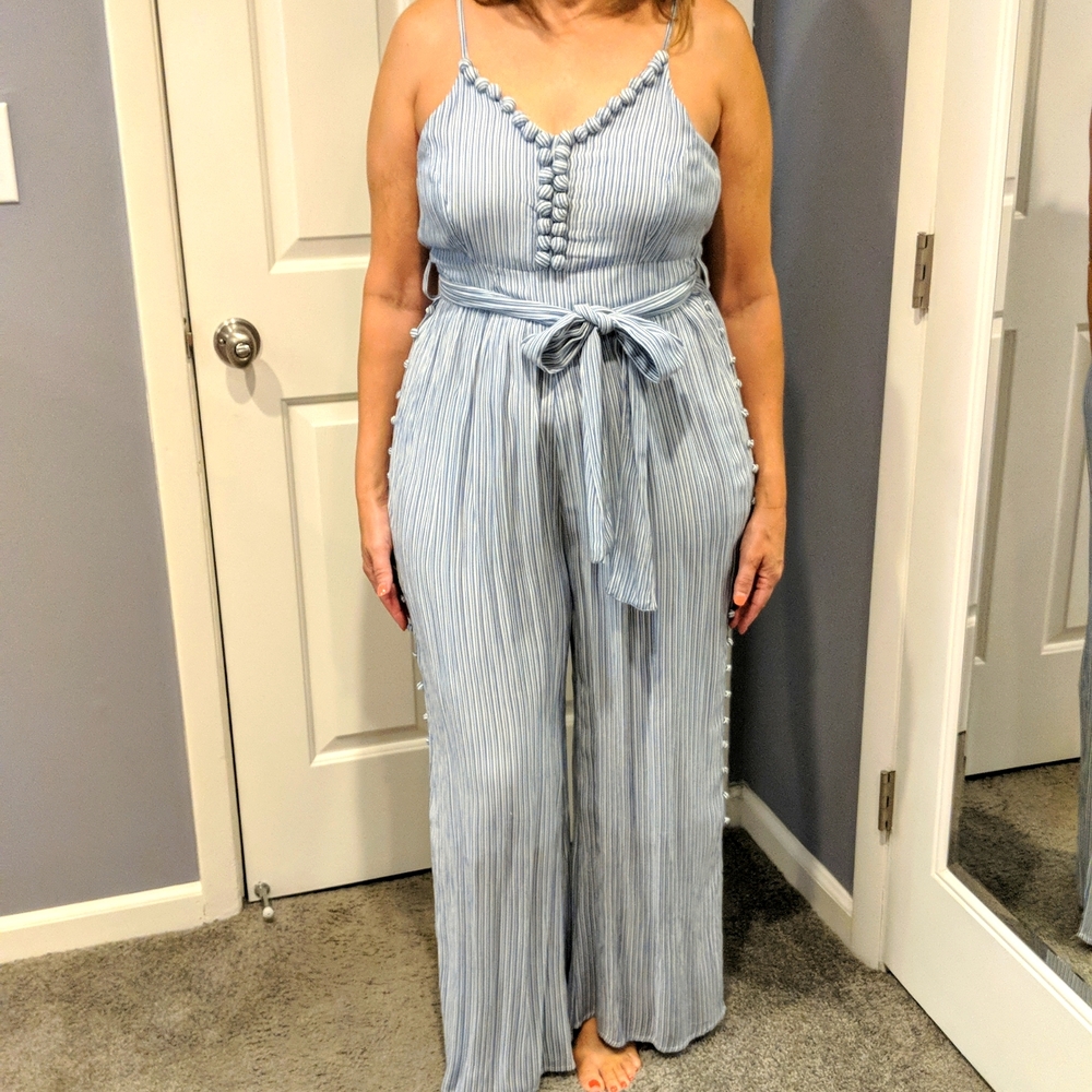 Anthropologie striped jumpsuit